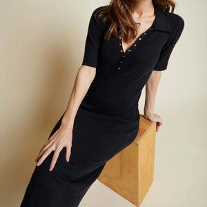 NWT Nation LTD Dionne Collared Gold snap Midi dress S